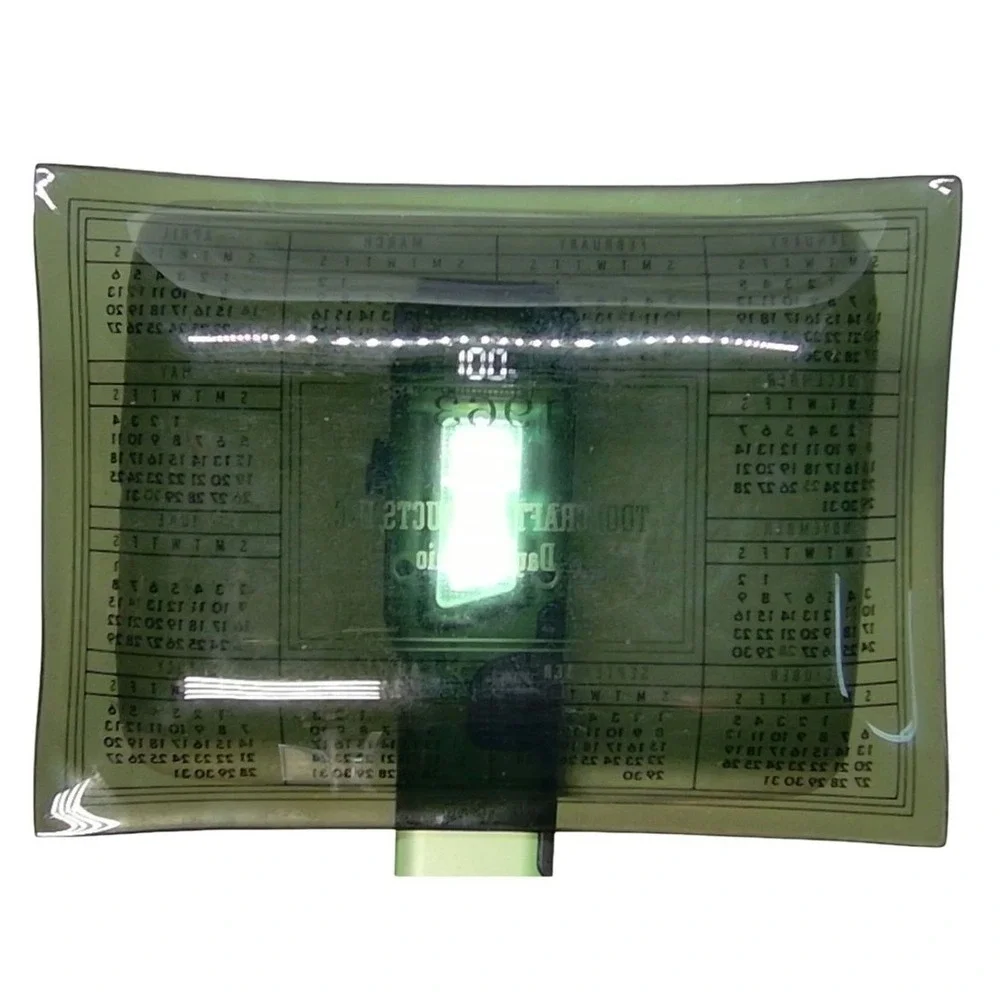 TOOLCRAFT PRODUCTS 1963 Green Glass Calendar Tray Dayton Ohio Promo